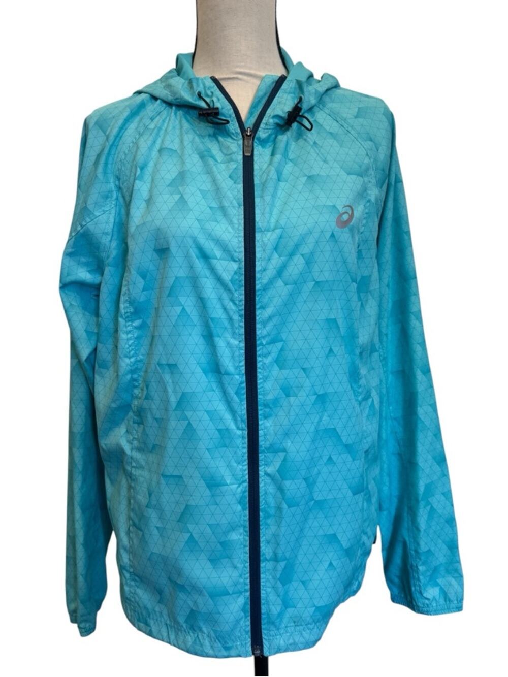 Asics Women's Packable Lightweight Teal Blue Jacket Large Water Resistant